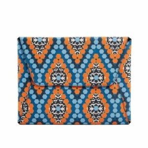 Vera Bradley Marrakesh Beads Faux Leather Envelope Clutch Orange Blue Purse